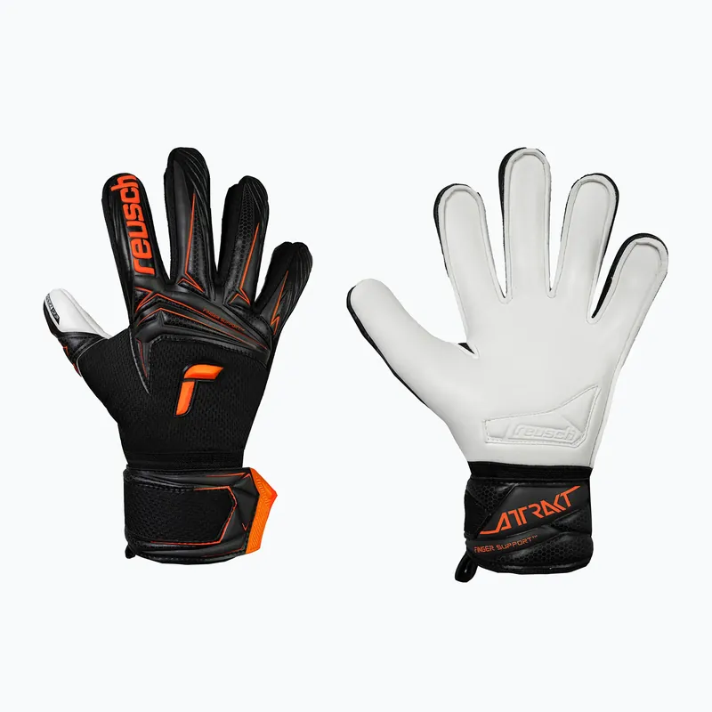 Dětské brankářské rukavice Reusch Attrakt Advance Finger Support Junior black/shocking orange Nejlepší Cena