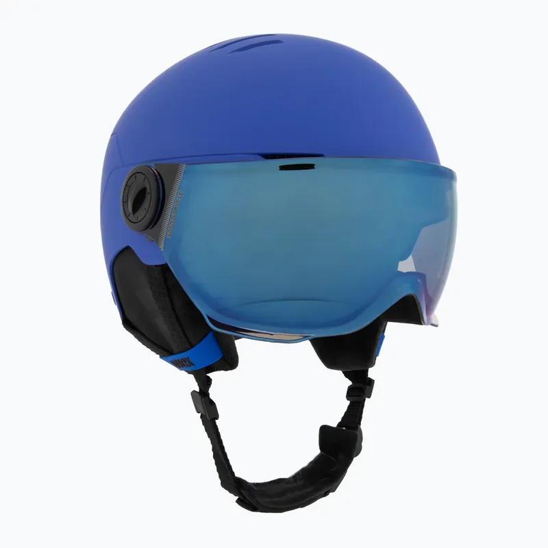 Top Prodej Dětská lyžařská helma UVEX Rocket Visor Jr blue matt/mirror blue/smoke