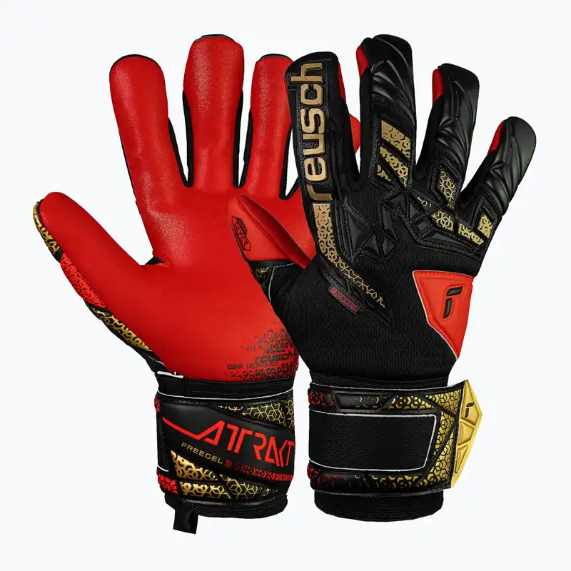 Brankářské rukavice Reusch Attrakt Freegel Silver black/gold/fiery red Levný