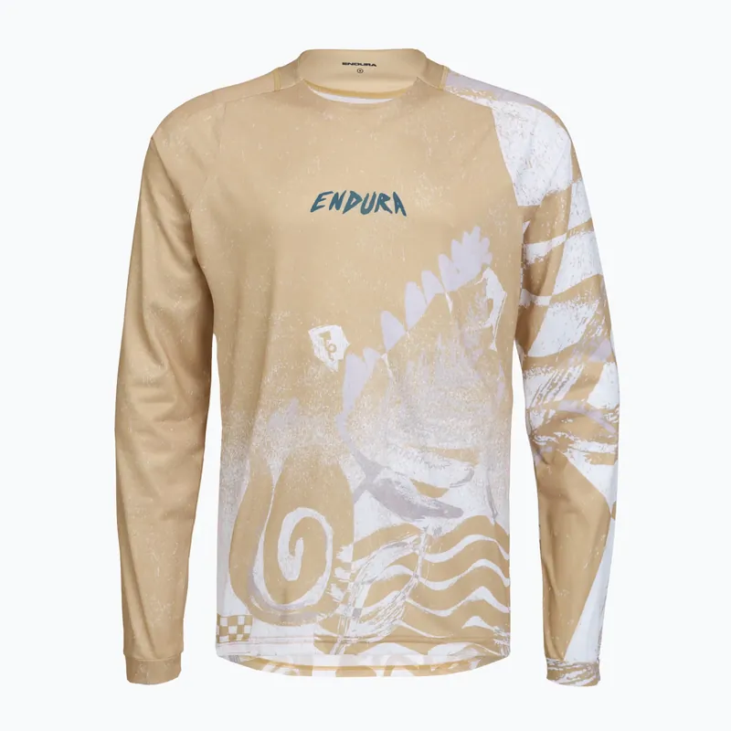 Must-Have Pánské cyklistické tričko Longsleeve Endura Singletrack Print sand