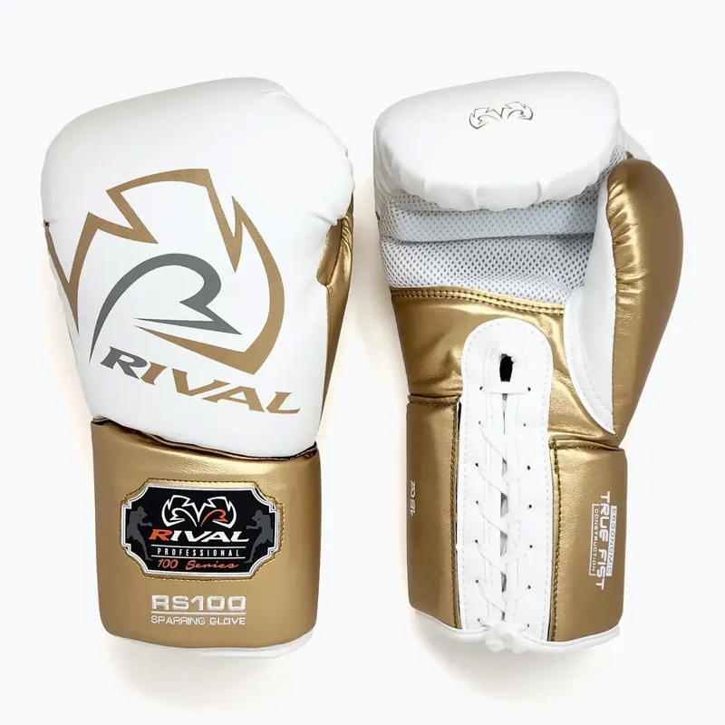 Boxerské rukavice Rival RS100 Professional bílé/zlaté Sleva