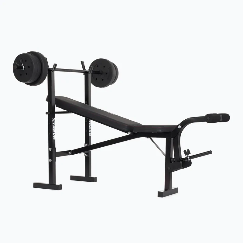 Cenová Bomba Posilovací lavice XTREXO BenchFit Lite se stojanem a činkou black