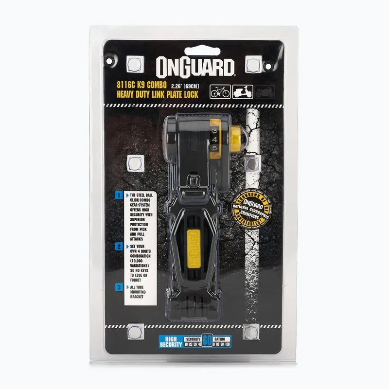 Sezónní Sleva ONGUARD Link Plate Lock K9 COMBO Folding 8116C kombinovaný zámek na kolo černý ONG-8116C