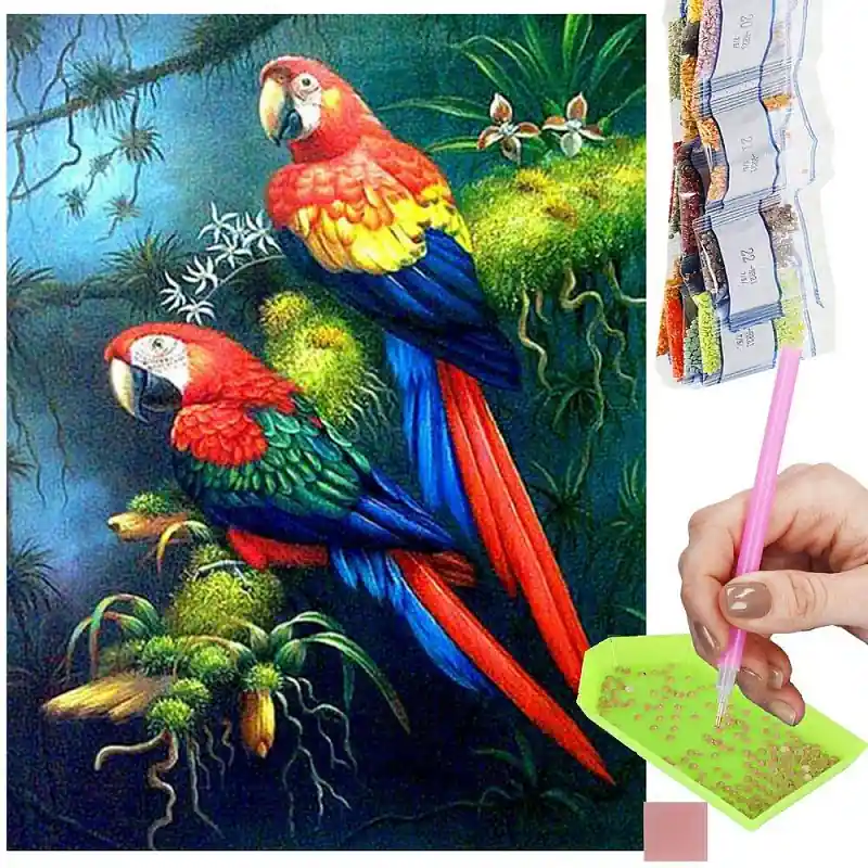Diamantové malování 40x30 cm, Papoušci Springos ART Tovární Cena