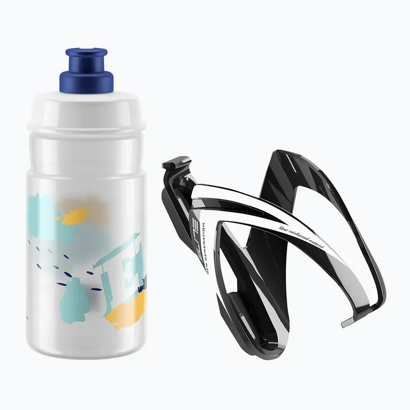 Značkový Elite CEO Jet bike kit držák + košík 350ml black glossy/white graphics/clear/logo blue