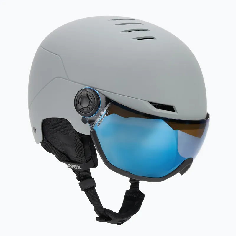 Hit Sezóny Lyžařská helma UVEX Wanted Visor rhino matt/mirror blue/smoke