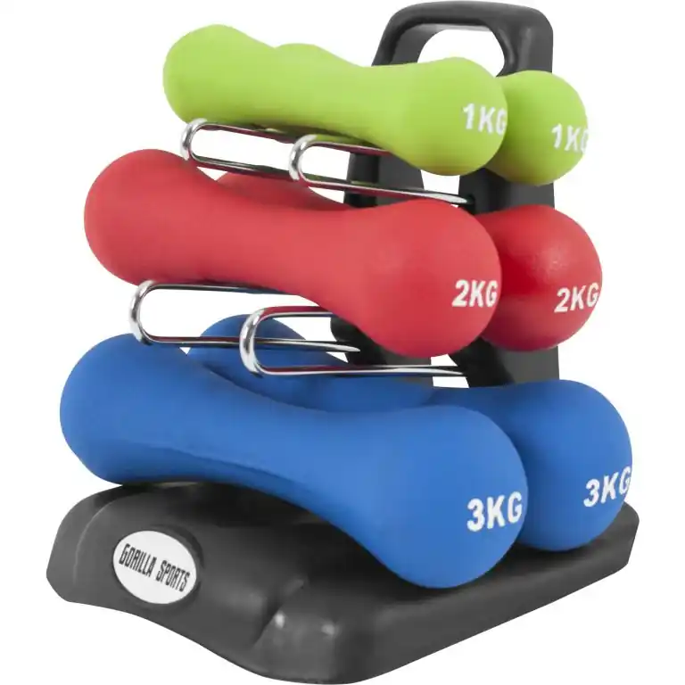 Pouze Dnes Gorilla Sports 12 kg ergonomický set jednoruček se stojanem