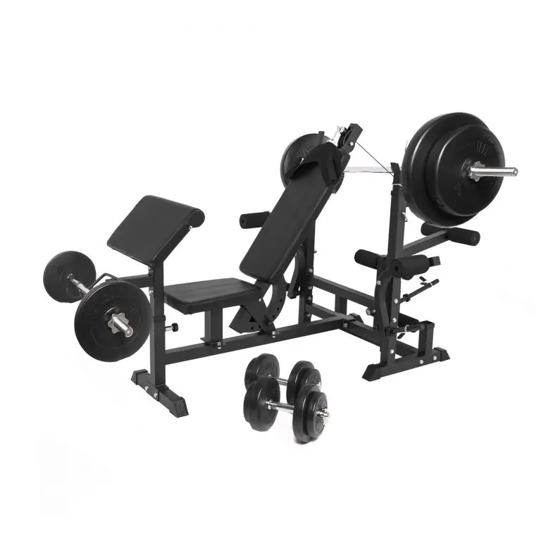 Sleva Gorilla Sports Posilovací lavice, černá + činkový set 100 kg