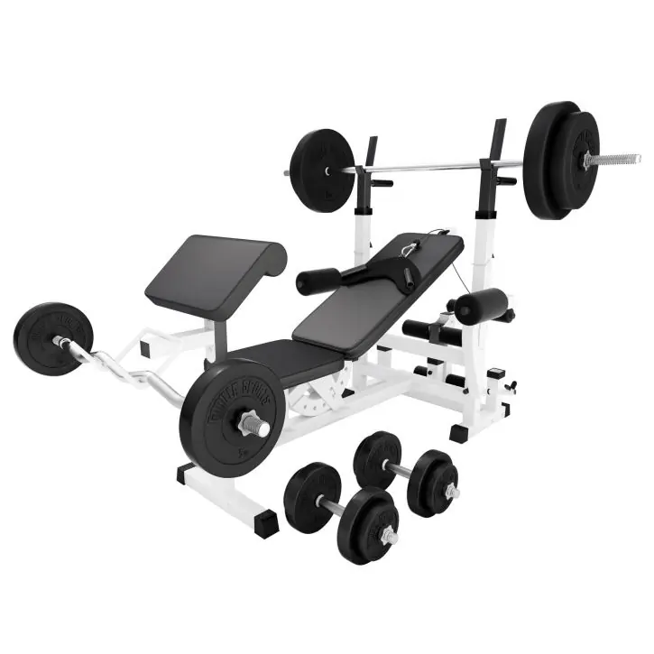 Gorilla Sports Posilovací lavice, bílá + činkový set 100 kg Výprodej