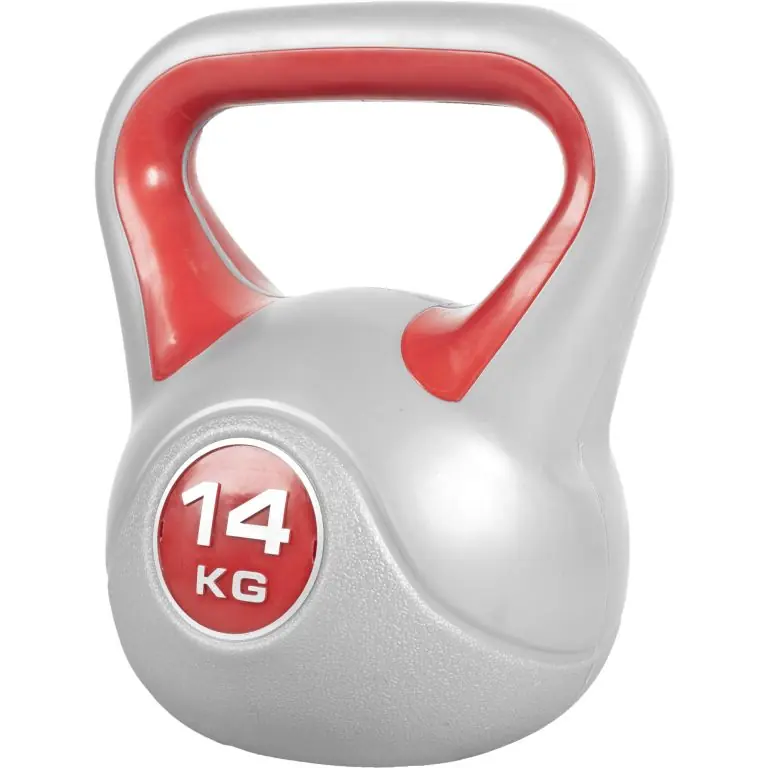 Gorilla Sports Kettlebell činka, vinylová, červená, 14 kg Oblíbený