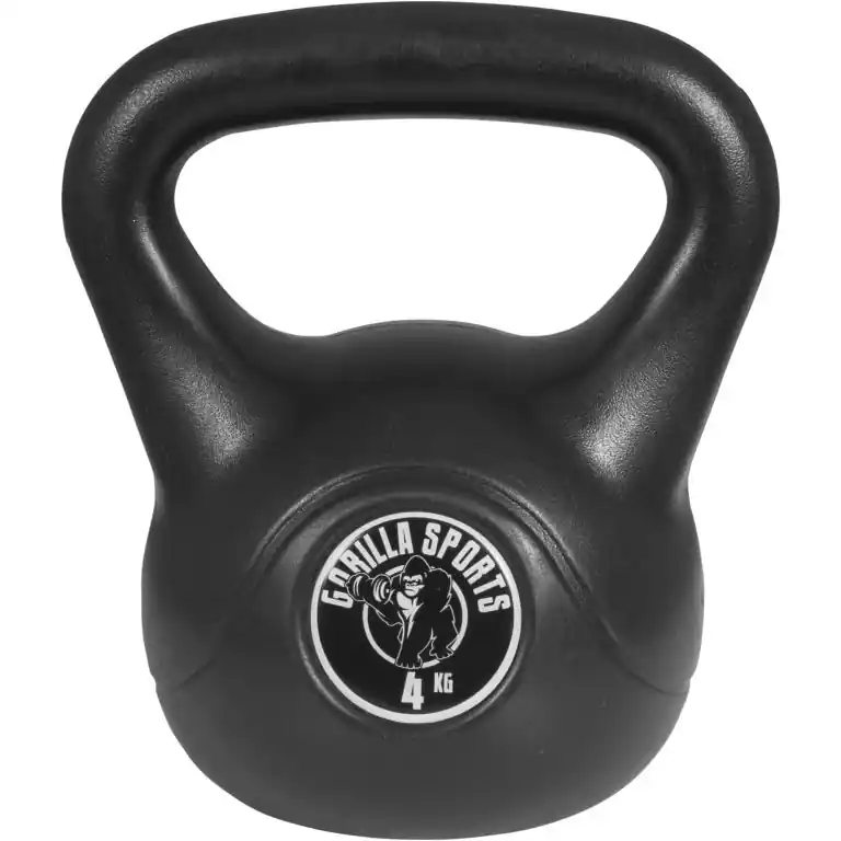 Novinka Gorilla Sports Kettlebell činka, plast, černá, 4 kg