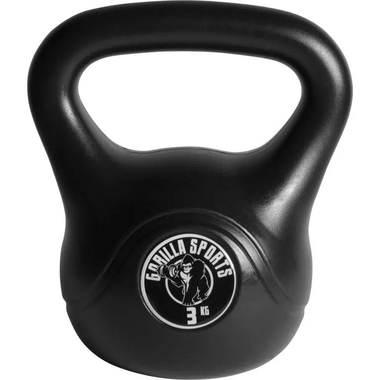 Značkový Gorilla Sports kettlebell činka, plast, černá, 3 kg