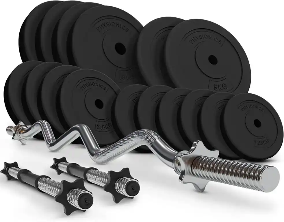 PHYSIONIC Vzpěračský set se závažím, hvězdicové zámky, 76 kg Nejlepší Cena