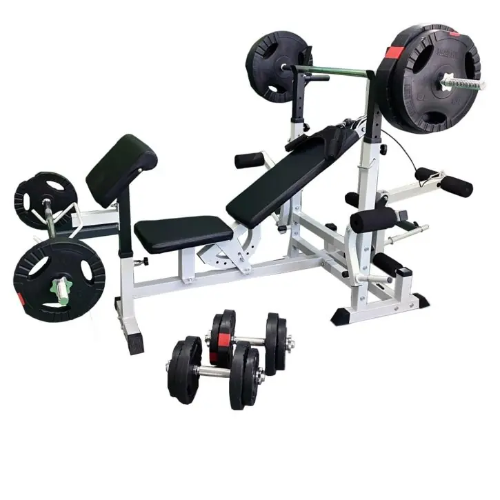 Super Cena Gorilla Sports Sada posilovací lavice + nakládací set, bílá