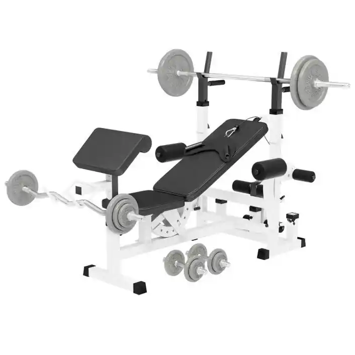 Gorilla Sports Posilovací lavice + litinový set činek, bílá Jen Po Omezenou Doba