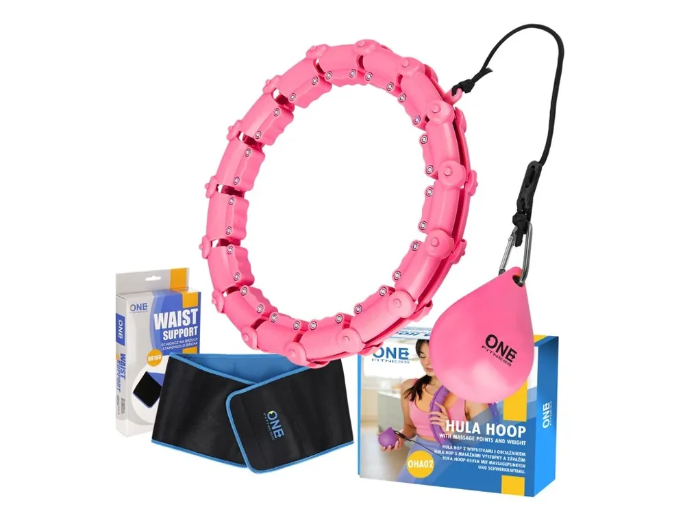 Cenově Výhodný Sada masážní hula hoop ONE Fitness OHA02 se závažím a zeštíhlujícího pásu BR160 růžová