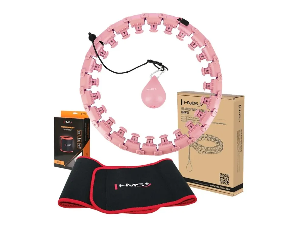 Sada masážní hula hoop HMS HHW01 se závažím a zeštíhlujícího pásu BR163 růžová Top Prodej