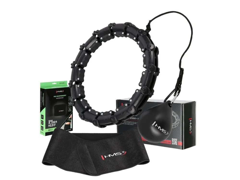 Akční Nabídka Sada černé masážní Hula Hoop se závažím HMS HHW11 a zeštíhlujícího bederního pásu HMS BR163 PLUS SIZE