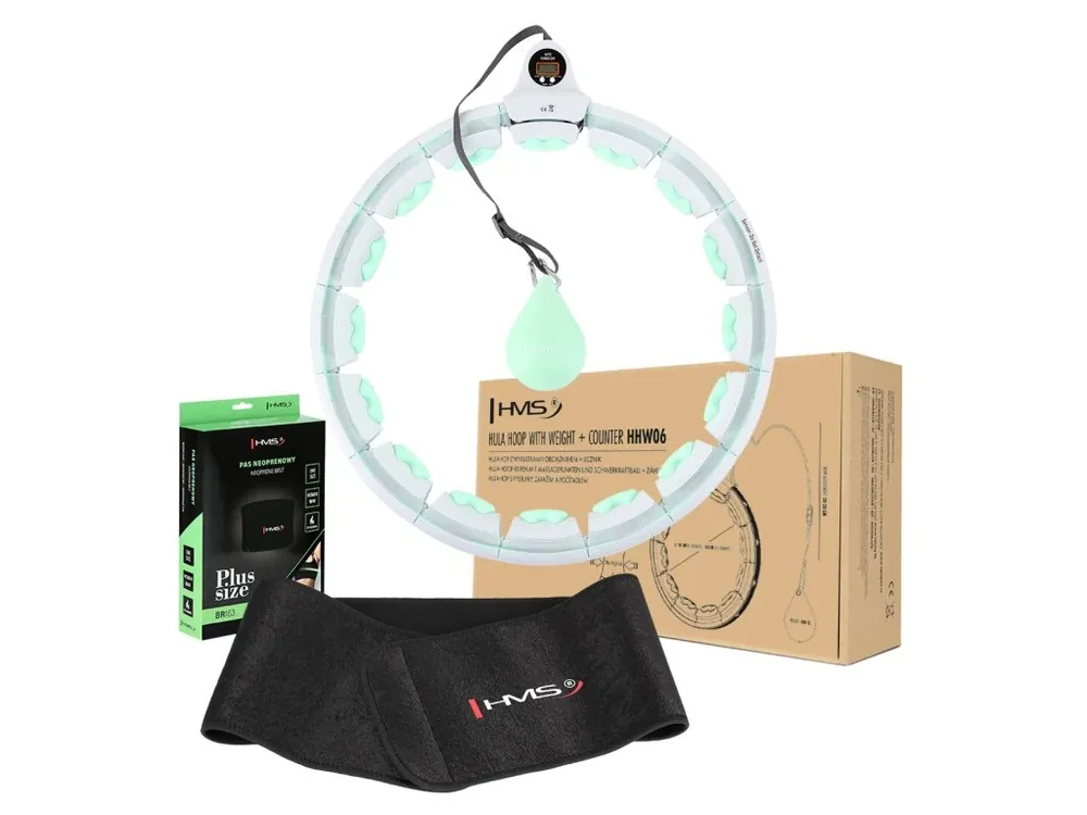 Cenově Výhodný Sada masážní hula hoop HMS HHW06 se závažím a počítadlem a zeštíhlujícího pásu BR163 zelená