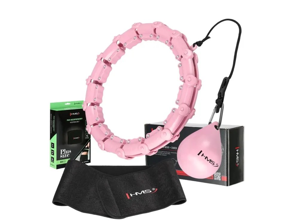 Omezená Nabídka Sada růžové masážní Hula Hoop se závažím HMS HHW11 a zeštíhlujícího bederního pásu HMS BR163 PLUS SIZE