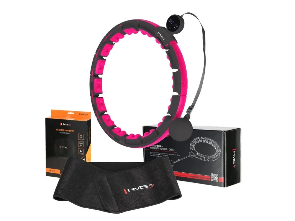 Speciální Cena Sada masážní hula hoop HMS HHM16 černá se závažím, magnety a počítadlem a zeštíhlujícího pásu BR163
