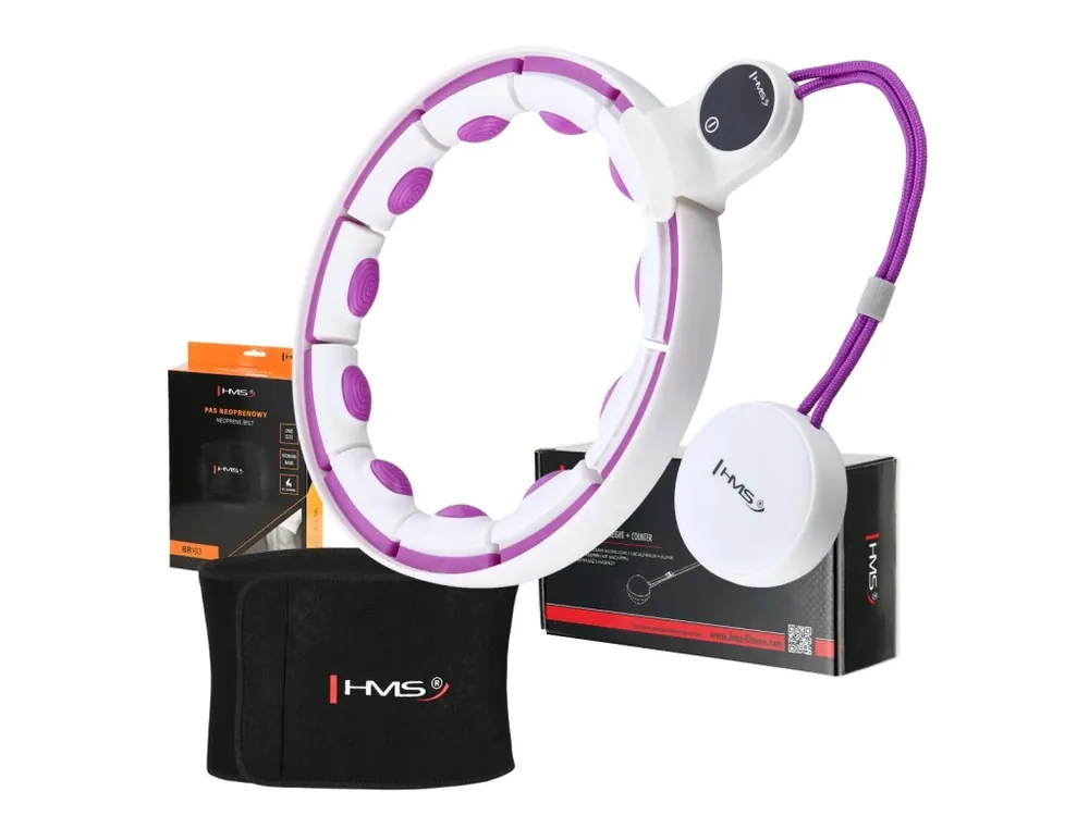 Novinka Sada masážní hula hoop se závažím HHM17 a zeštíhlujícího pásu BR163 bílá/fialová