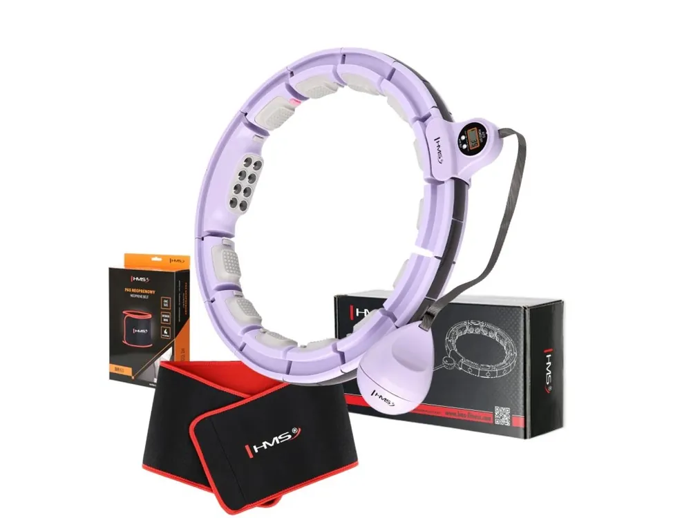 Sada masážní hula hoop HMS HHM13 se závažím, magnety a počítadlem a zeštíhlujícího pásu BR163 fialová Dokud Zásoby Vydrží