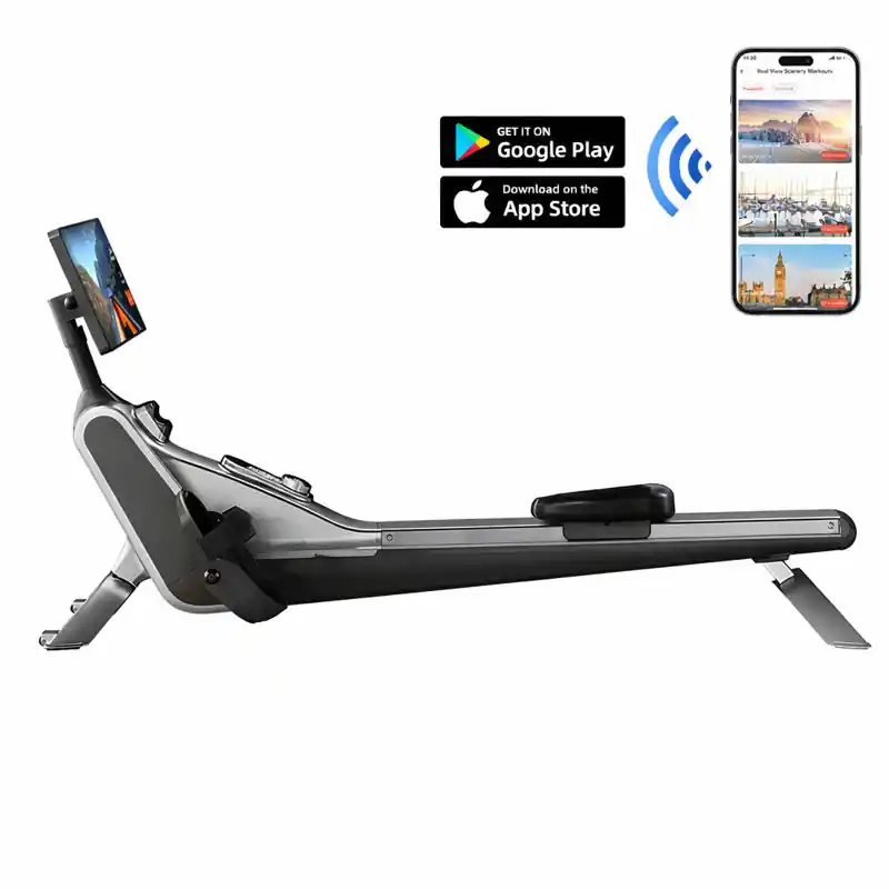 Oblíbený Veslovací trenažer se speciálním "Gravity systém", bluetooth a dotykovou obrazovkou 40 cm
