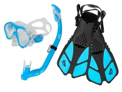 Šnorchlovací set 3 v 1, DĚTSKÝ, MODRÝ, obsahuje masku, ploutve a šnorchl Originální