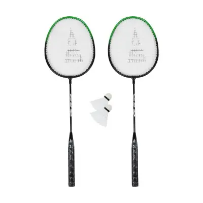 Badmintonový set SULOV®, 2x raketa, 2x míček, vak - černo-zelený Autentický