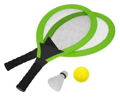 Set na plážové hry tenis/badminton 2xraketa, soft miček, badm. Košík, zelená Tovární Cena