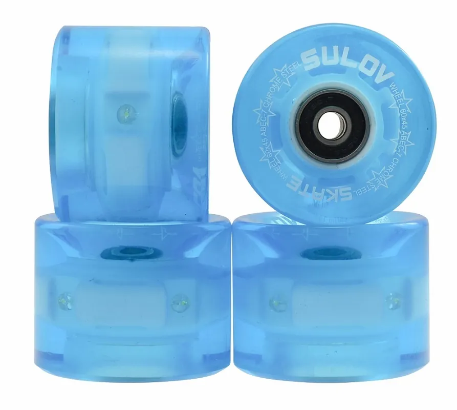 Originální Svítící kolečka na pennyboard Sulov 60x45 (85A) blue clear vč. ložisek - 4ks