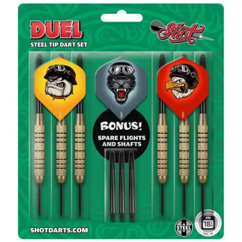 Šipky Shot steel Duel 18g, brass, 2 sety Nejlepší Cena