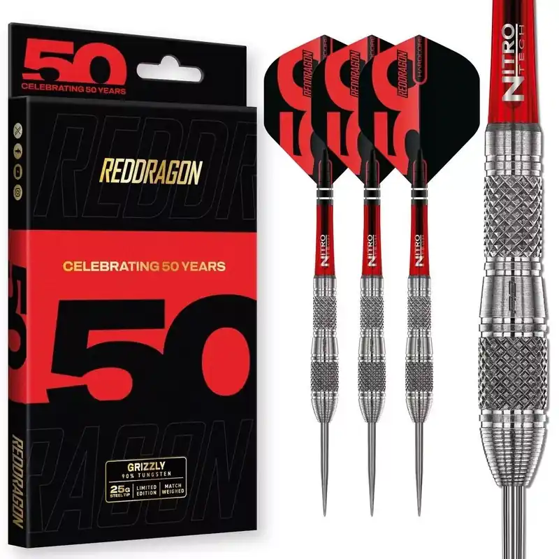 Cenová Bomba Šipky steel Red Dragon Darts 50 Years - Grizzly 4 25g 90% wolfram