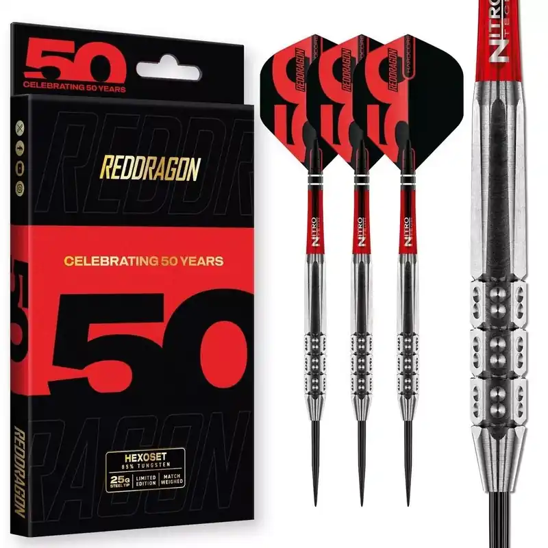 Šipky steel Red Dragon Darts 50 Years - Hexoset 3 25g 85% wolfram Značkový