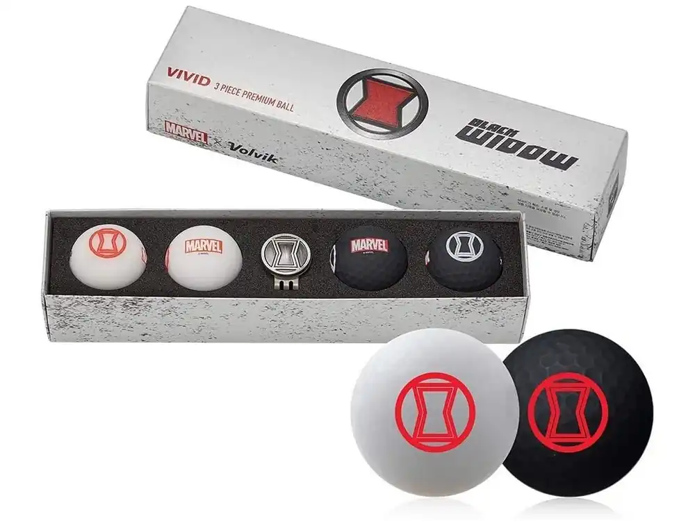Hit Sezóny VOLVIK MARVEL dárkové balení míčků pro golfistu - Black Widow
