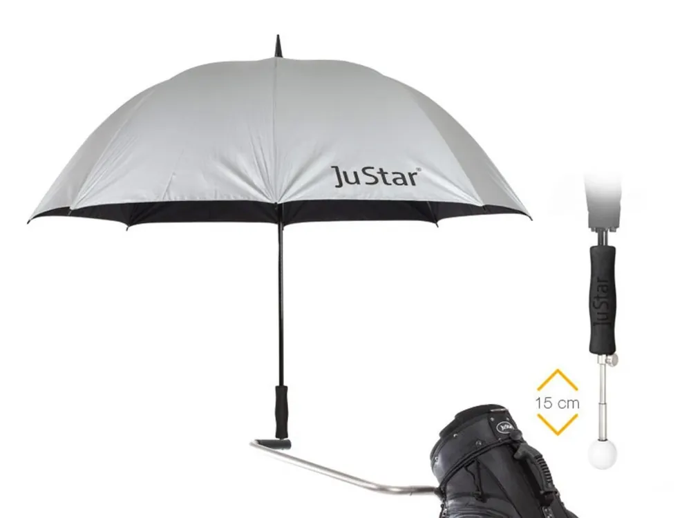 JUSTAR UMBRELLA deštník teleskopický stříbrný + Golfová samolepka černá Sleva